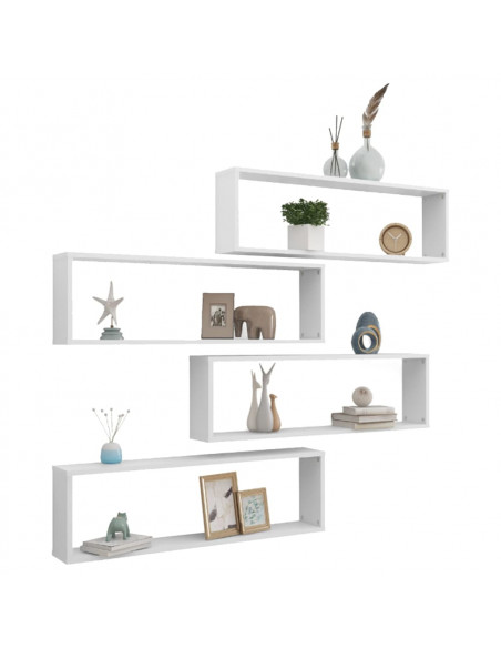 Mensole Parete a Cubo 4 pz Bianco 100x15x30 cm in Multistrato