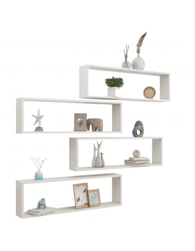 Mensole Parete a Cubo 4pz Bianco Lucido 100x15x30cm Multistrato