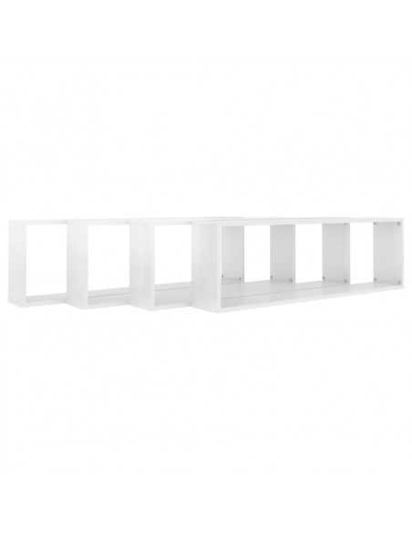 Mensole Parete a Cubo 4pz Bianco Lucido 100x15x30cm Multistrato
