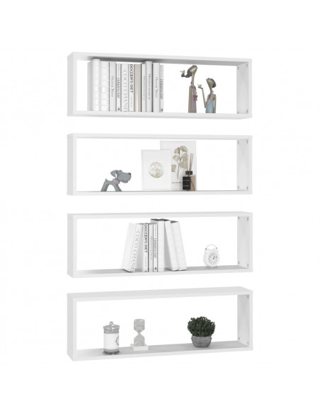 Mensole Parete a Cubo 4pz Bianco 80x15x26,5cm Legno Multistrato