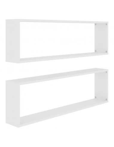 Mensole Parete a Cubo 2 pz Bianco 100x15x30 cm in Multistrato