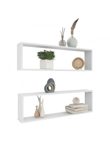 Mensole Parete a Cubo 2 pz Bianco 100x15x30 cm in Multistrato
