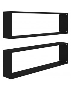 Mensole Parete a Cubo 2 pz Nere 100x15x30 cm Legno Multistrato 2