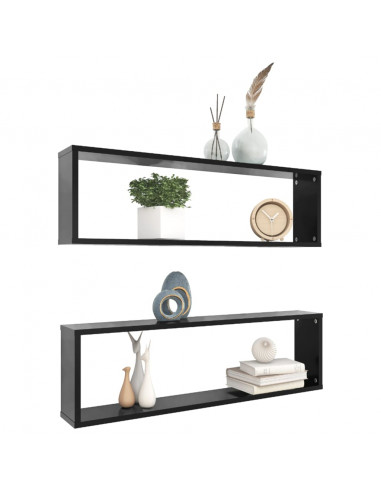 Mensole Parete a Cubo 2 pz Nere 100x15x30 cm Legno Multistrato