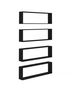 Mensole Parete a Cubo 4 pz Nere 100x15x30 cm Legno Multistrato 2