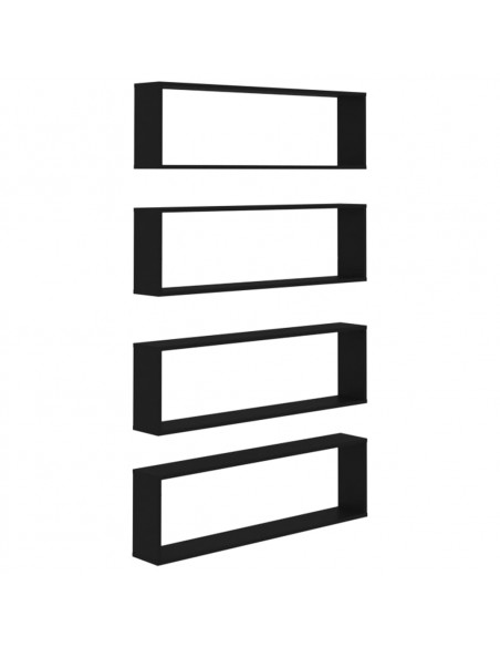 Mensole Parete a Cubo 4 pz Nere 100x15x30 cm Legno Multistrato