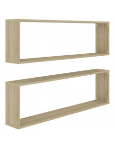 Mensole Parete a Cubo 2pz Rovere Sonoma 100x15x30cm Multistrato 2