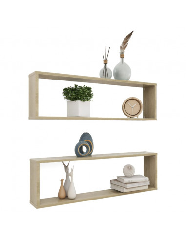 Mensole Parete a Cubo 2pz Rovere Sonoma 100x15x30cm Multistrato