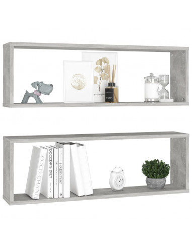 Mensole Parete Cubo 2pz Grigio Cemento 80x15x26,5cm Multistrato