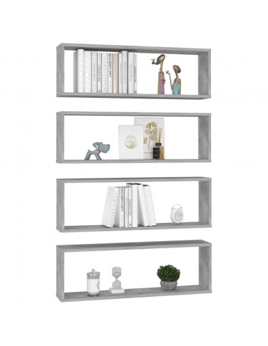Mensole Parete Cubo 4pz Grigio Cemento 80x15x26,5cm Multistrato