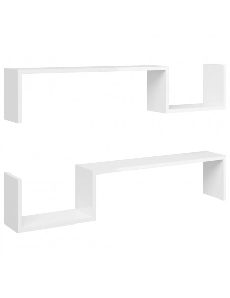 Mensole a Muro 2 pz Bianco Lucido 100x15x20cm Legno Multistrato