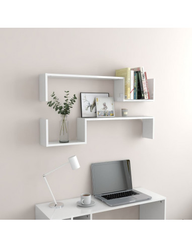 Mensole a Muro 2 pz Bianco Lucido 100x15x20cm Legno Multistrato