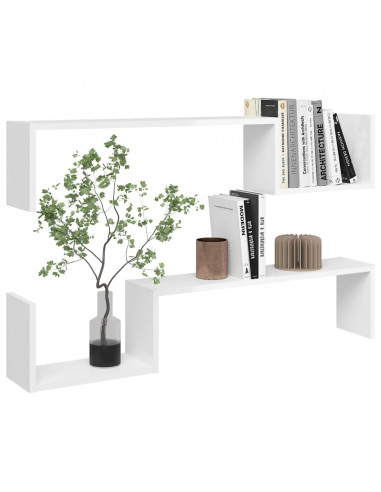 Mensole a Muro 2 pz Bianco Lucido 100x15x20cm Legno Multistrato