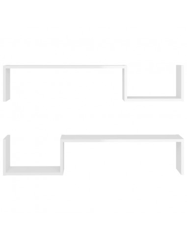 Mensole a Muro 2 pz Bianco Lucido 100x15x20cm Legno Multistrato