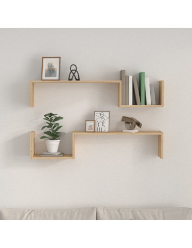 Mensole a Muro 2pz Rovere Sonoma 100x15x20 cm Legno Multistrato