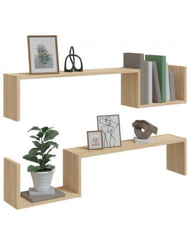 Mensole a Muro 2pz Rovere Sonoma 100x15x20 cm Legno Multistrato