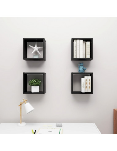 Mensole Parete a Cubo 4 pz Nere 30x15x30 cm