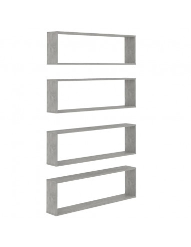 Mensole Parete Cubo 4pz Grigio Cemento 100x15x30 cm Multistrato