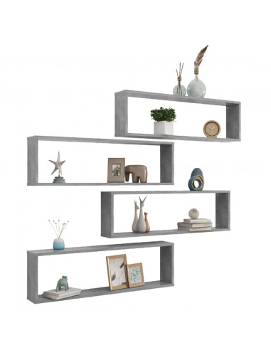 Mensole Parete Cubo 4pz Grigio Cemento 100x15x30 cm Multistrato