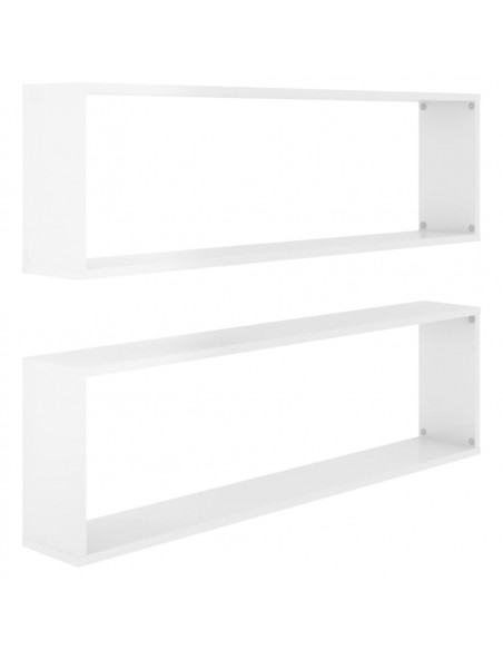 Mensole Parete a Cubo 2pz Bianco Lucido 100x15x30cm Multistrato