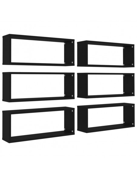 Mensole Parete a Cubo 6pz Nere 60x15x23 cm Legno Multistrato