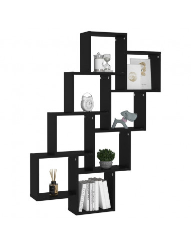 Mensola Parete a Cubo Nera 90x15x119 cm in Legno Multistrato