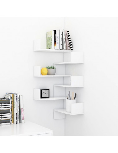 Mensole a Muro Angolari 2 pz Bianche 40x40x50 cm in Multistrato