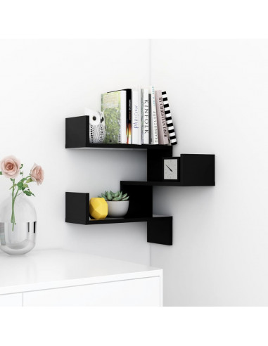 Scaffale Angolare a Muro Nero 40x40x50 cm Legno Multistrato