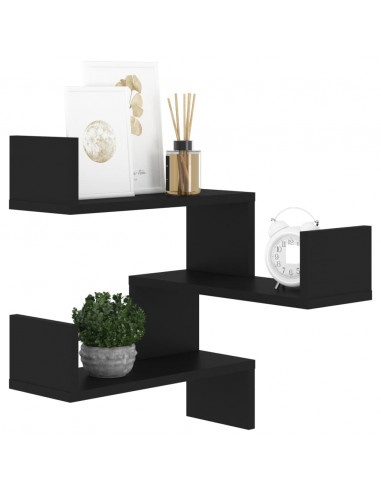 Scaffale Angolare a Muro Nero 40x40x50 cm Legno Multistrato