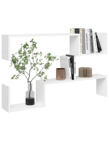 Mensole a Muro 2 pz Bianche 100x15x20 cm in Legno Multistrato