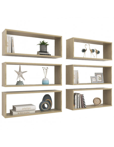 Mensole Parete a Cubo 6pz Rovere Sonoma 60x15x23 cm Multistrato