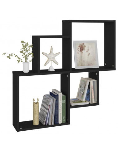 Mensola da Parete a Cubo Nera 80x15x78,5 cm Legno Multistrato