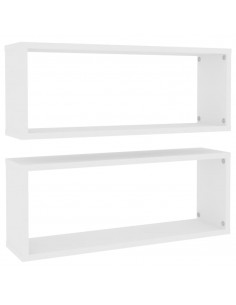 Mensole Parete a Cubo 2pz Bianche 60x15x23 cm Legno Multistrato 2