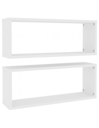 Mensole Parete a Cubo 2pz Bianche 60x15x23 cm Legno Multistrato
