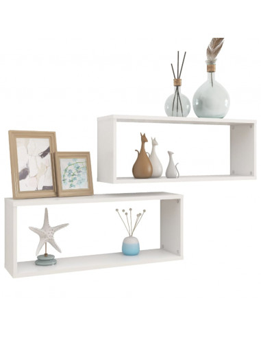 Mensole Parete a Cubo 2pz Bianche 60x15x23 cm Legno Multistrato