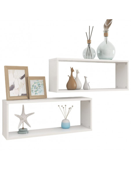 Mensole Parete a Cubo 2pz Bianche 60x15x23 cm Legno Multistrato