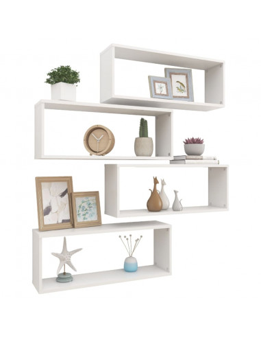 Mensole Parete a Cubo 4pz Bianche 60x15x23 cm Legno Multistrato