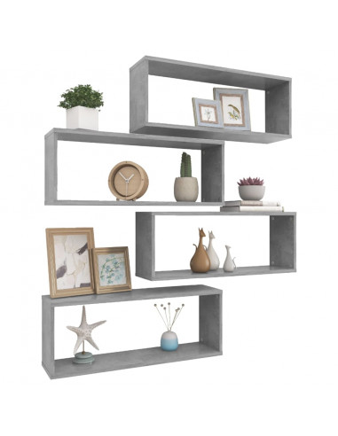 Mensole Parete a Cubo 4pz Grigio Cemento 60x15x23cm Multistrato