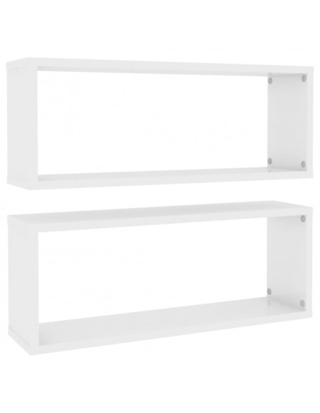 Mensole Parete a Cubo 2pz Bianco Lucido 60x15x23cm Multistrato