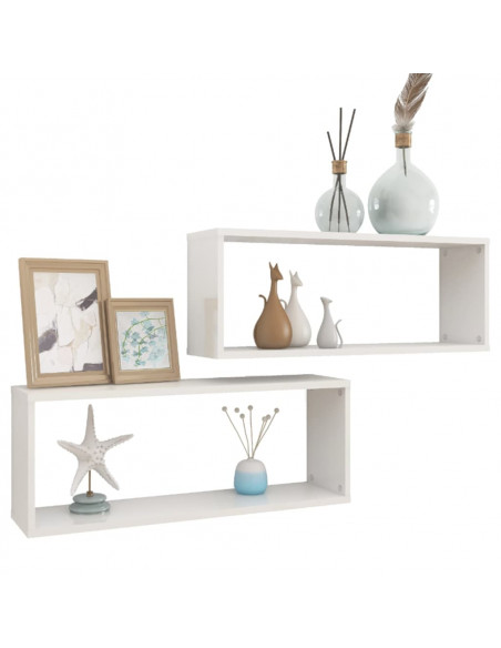 Mensole Parete a Cubo 2pz Bianco Lucido 60x15x23cm Multistrato