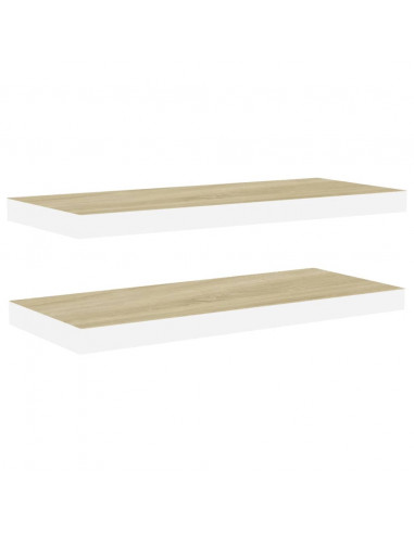Scaffali a Parete 2 pz Rovere e Bianco 80x23,5x3,8 cm in MDF