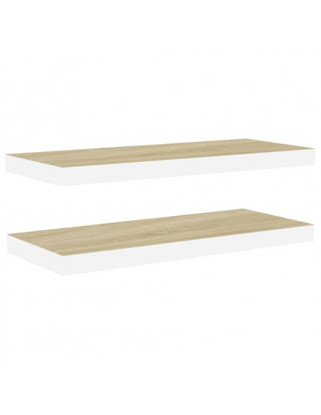 Scaffali a Parete 2 pz Rovere e Bianco 80x23,5x3,8 cm in MDF