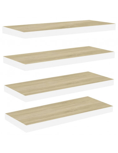 Scaffali a Parete 4 pz Rovere e Bianco 80x23,5x3,8 cm in MDF