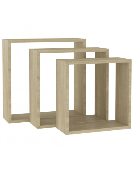 Mensole a Cubo da Parete 3 pz Rovere Sonoma