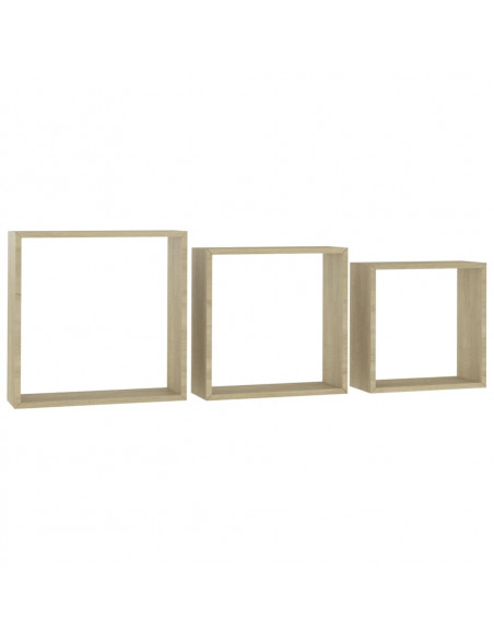 Mensole a Cubo da Parete 3 pz Rovere Sonoma