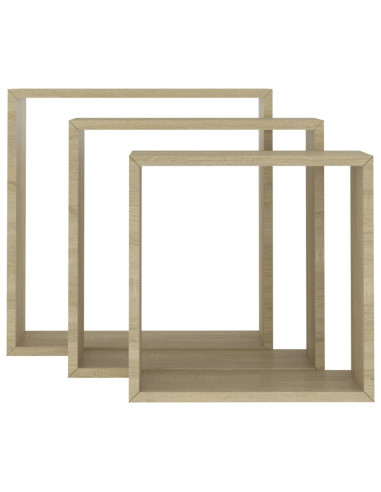 Mensole a Cubo da Parete 3 pz Rovere Sonoma