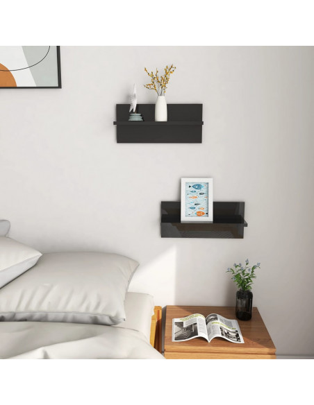 Mensole a Muro 2 pz Nero Lucido 40x11,5x18 cm
