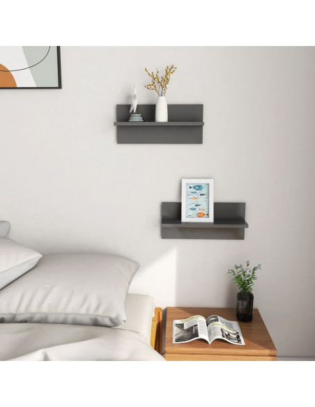 Mensole a Muro 2 pz Grigio Lucido 40x11,5x18 cm