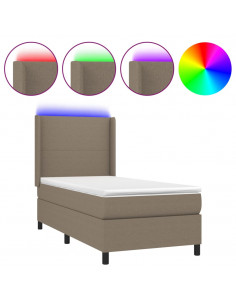Letto a Molle con Materasso e LED Tortora 100x200cm in Tessuto 2
