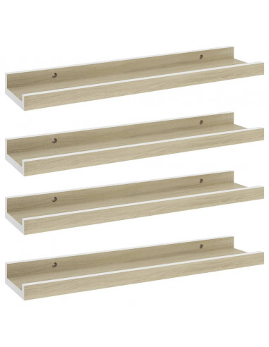 Mensole da Parete 4 pz Bianco e Rovere Sonoma 40x9x3 cm